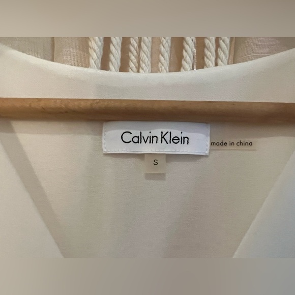 Calvin Klein Sz S Ivory Blouse Layered Sheer Rolled up Sleeve Top Career work - Picture 4 of 11
